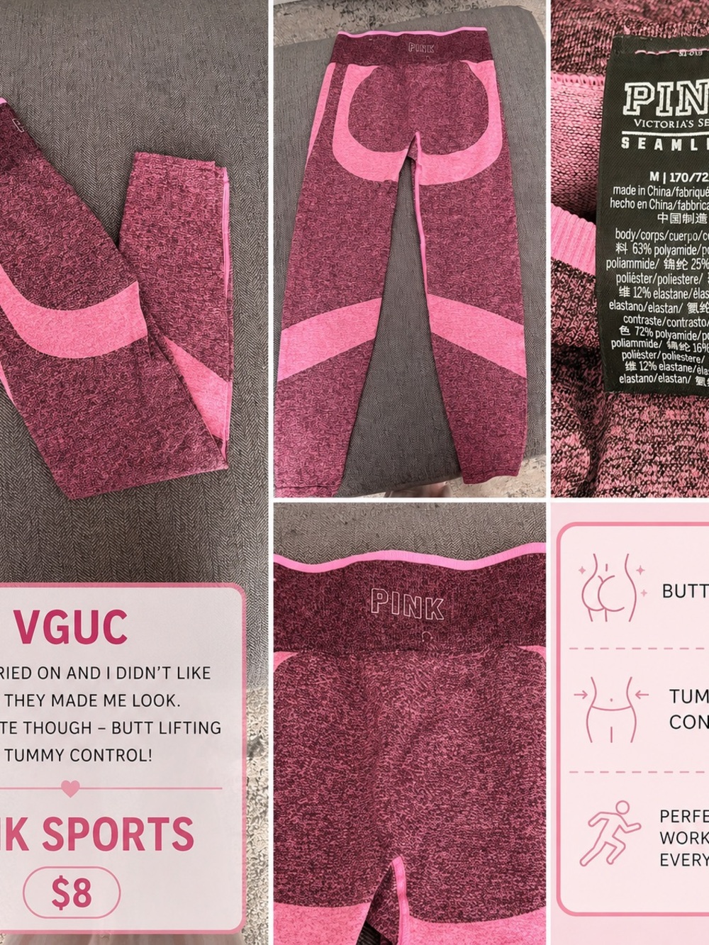 PINK Victoria's Secret Seamless Leggings in Heathered Berry with Pink Accents